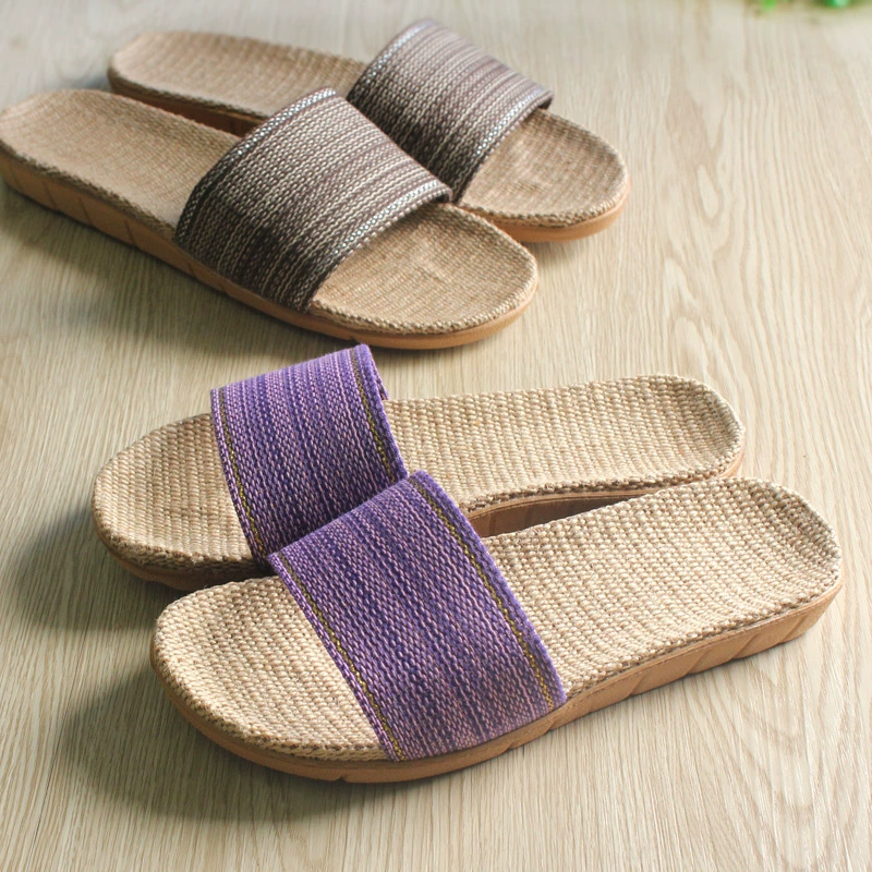 Весенне-летний сезон, пара, домашняя ткань, бесшумные домашние мужские и женские соломенные льняные сандалии в японском стиле, оптовая продажа, нескользящие