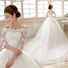 Wholesale bride wedding dress new spring long trailing one word shoulder middle sleeve lace