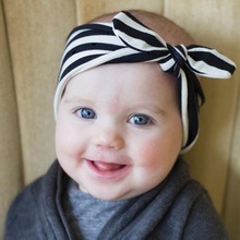兒童兔耳朵發帶 歐美嬰兒條紋打結彈力頭帶發箍廠家直銷