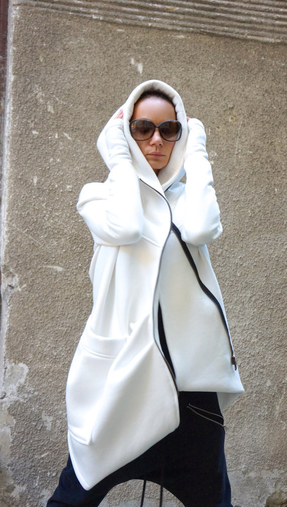 Mid Length Irregular Hooded Zipper Sweatshirt Coat Fleece Lined Multiple Colors Casual Style Wholesale Available