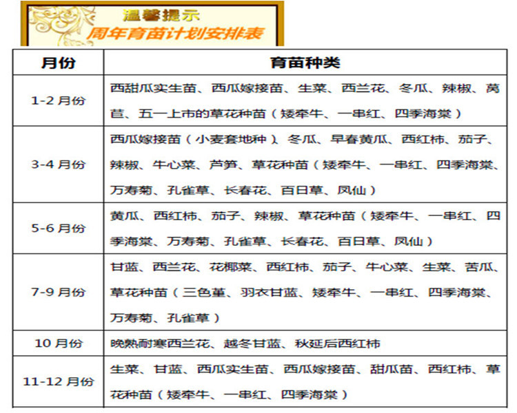 周年育苗计划安排表