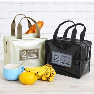 厂家批发韩版白领午餐手提式漆皮PU革饭盒袋 野餐保温冰包 便当包|ms