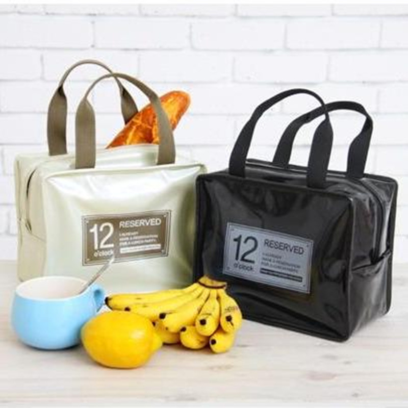 厂家批发韩版白领午餐手提式漆皮PU革饭盒袋 野餐保温冰包 便当包|ms