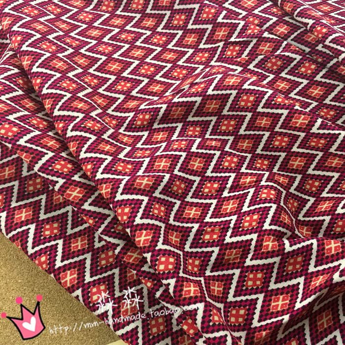 原宿风森系布料 橙红色柔软菱形印花人造棉 手作头饰布艺服装面料