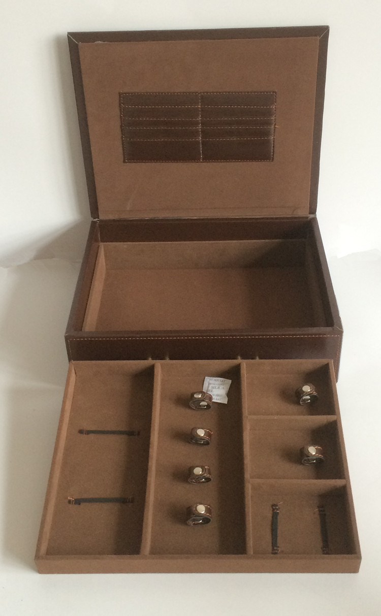 高档PU皮革双层交房钥匙房箱 皮质收纳 手提皮箱 礼品包装盒定做