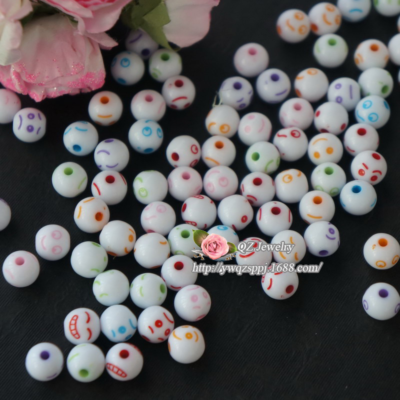 Alibaba Special Sale Children's handcrafted beaded educational toy accessories Solid color acrylic smiling face beads factory direct sales detail image 4