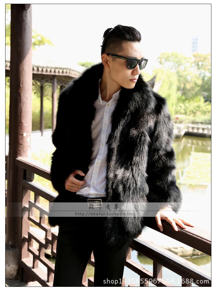 新款翻領仿狐狸毛毛男士皮草 2019特價秋冬男款修身大衣海甯皮草