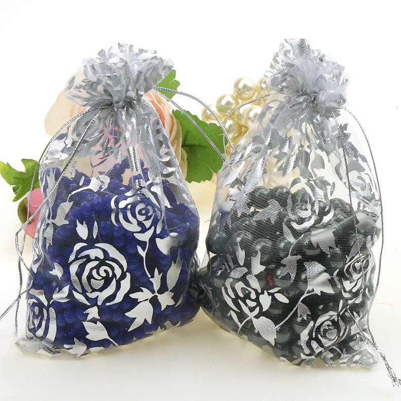 Multi-size Bronzing Rose Gauze Gift Decoration Organza Bunch Pocket Candy Bag Wholesale display picture 3