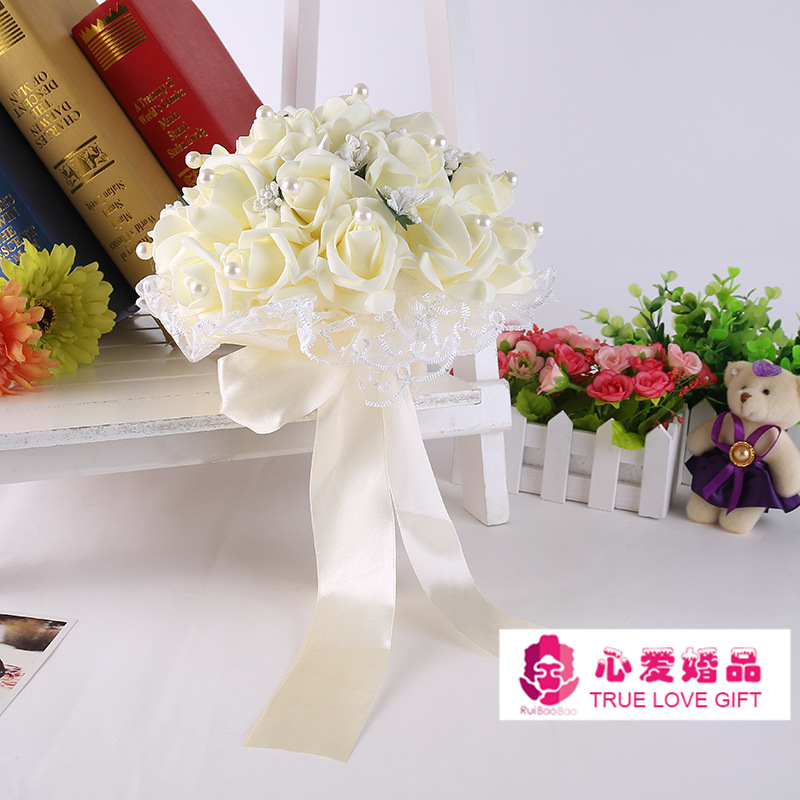 韩式婚礼新娘捧花仿真布艺鲜花精美DIY花边装饰高档珍珠手捧花