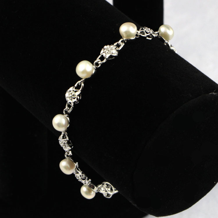 Genuine pearl bracelet platinum color-pr...