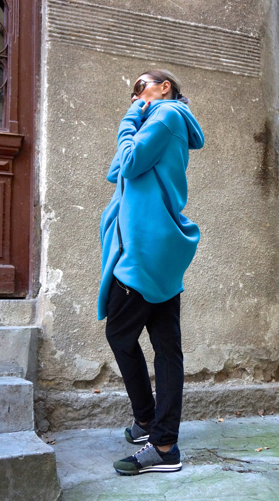 Mid Length Irregular Hooded Zipper Sweatshirt Coat Fleece Lined Multiple Colors Casual Style Wholesale Available