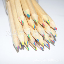 廠家直銷彩虹鉛筆 新款四色同芯彩色鉛筆 兒童三角木制彩筆批發