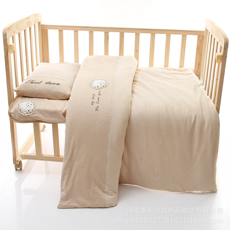 厂家批发幼儿园婴童彩棉被子 儿童床单枕头枕芯被芯五件套可定制|ru