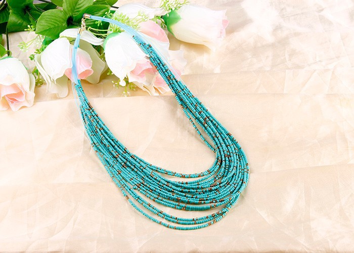 European And American Retro Personality Water Drop Multi-layer Rice Bead Necklace Wholesale display picture 5