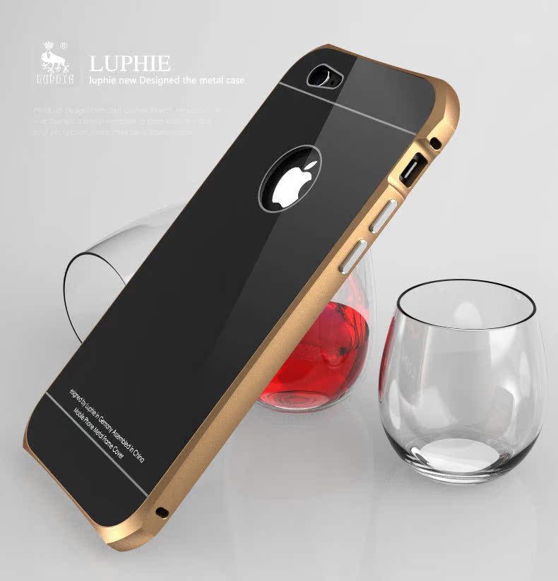 Luphie Aircraft Aluminum Metal Frame 9H Tempered Glass Back Cover Case with Kickstand for Apple iPhone 6S Plus