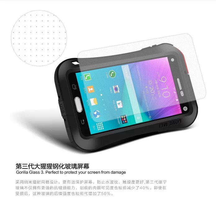 LOVE MEI Powerful Small Waist Water Resistant Shockproof Dust/Dirt/Snow Proof Aluminum Metal Outdoor Heavy Duty Case Cover for Samsung Galaxy Note 4