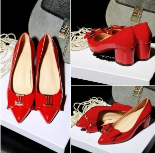 Большой Размер 3340414243 из натуральной кожи лакированной кожи с бантом на среднем каблуке, толстый каблук, однослойная обувь, женская обувь JGB2015NZ00061