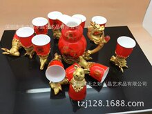 迷你十二生肖酒杯中国风传统礼品，合金红瓷艺术品套装