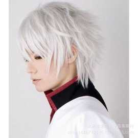动漫男银魂假毛坂田银时银白色短发万用反翘cosplay速卖通热卖