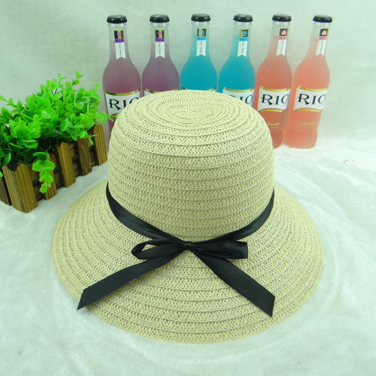 Women's Pastoral Simple Style Solid Color Bowknot Big Eaves Straw Hat display picture 2