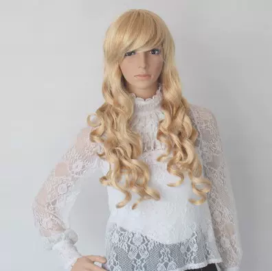 跨境舞会假发 模特假发 动漫cos假发 波浪长卷发金色手卷假发