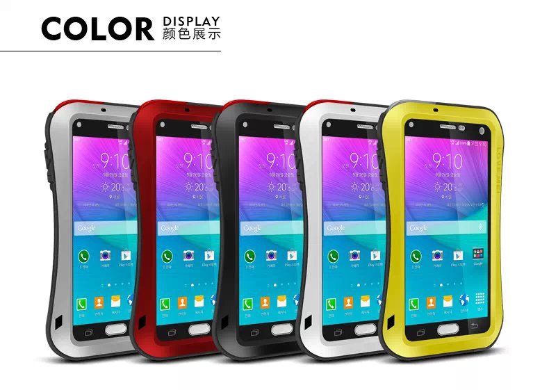 LOVE MEI Powerful Small Waist Water Resistant Shockproof Dust/Dirt/Snow Proof Aluminum Metal Outdoor Heavy Duty Case Cover for Samsung Galaxy Note 4