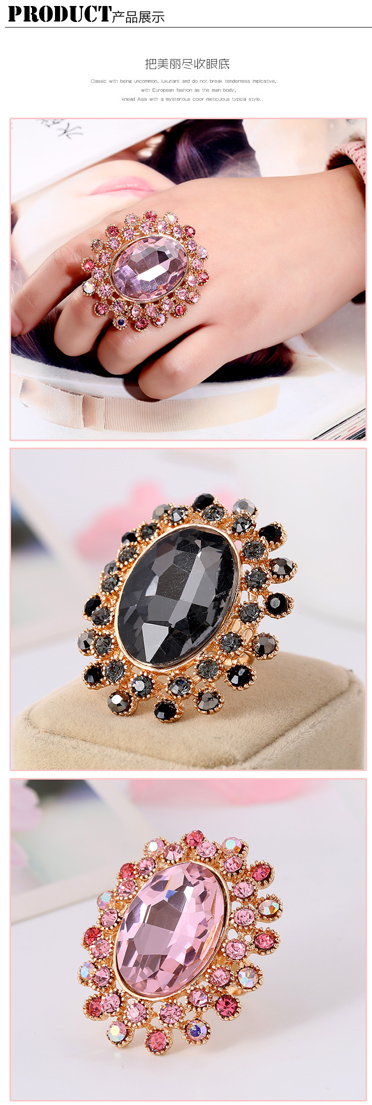 Hot Retro Full Diamond Crystal Glass Adjustable Ring Wholesale Nihaojewelry display picture 4