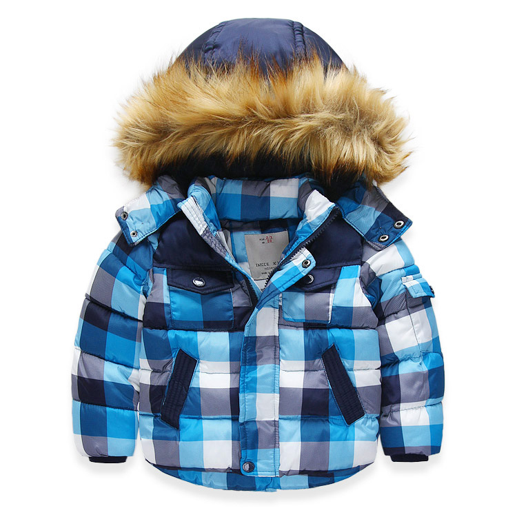 外贸童装 男童经典格子奢华毛领加绒加厚棉衣 儿童棉外套|ru