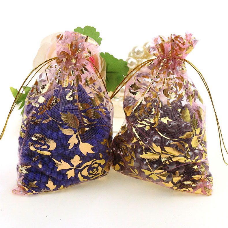 Multi-size Bronzing Rose Gauze Gift Decoration Organza Bunch Pocket Candy Bag Wholesale display picture 4