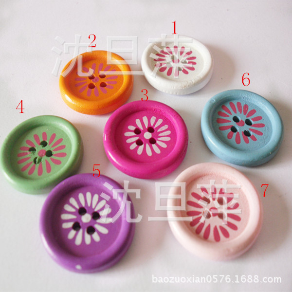 新款上市DIY纯手工辅料] 彩绘圆形木纽扣 直径23MM