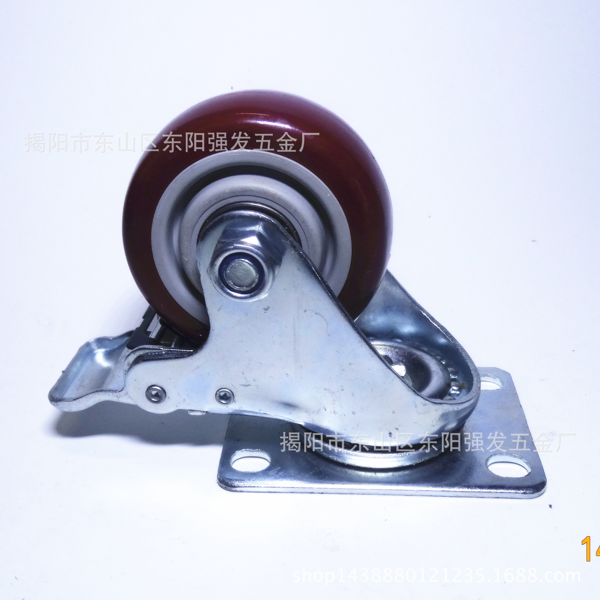 厂价直销3寸4寸5寸双轴承万向刹车枣红尼龙脚轮双刹脚轮 量大从优