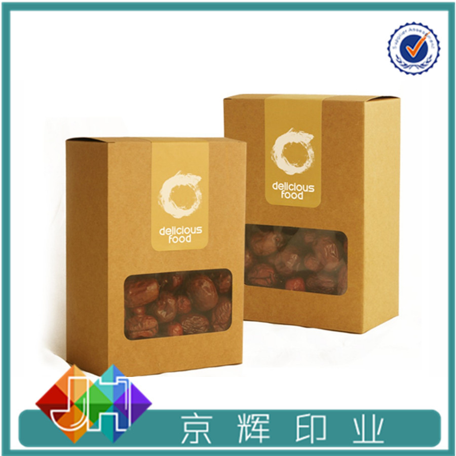 专业厂家定做 红枣坚果复古牛皮纸包装盒 简易烘培PVC开窗包装