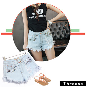 European station rivet jeans high waist and loose shorts 