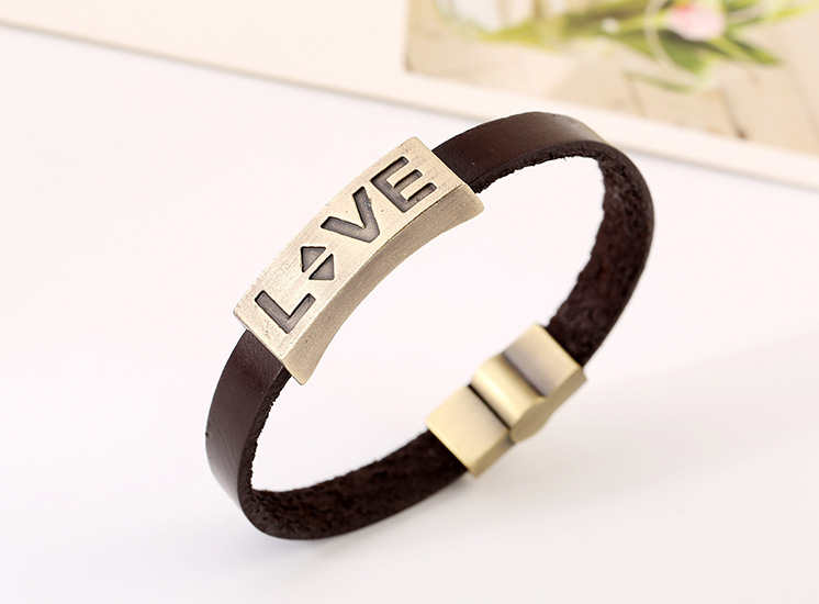 Alloy Leather Bracelet Love Couple Leather Bracelet Retro Jewelry display picture 1