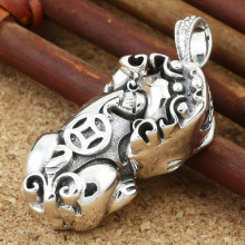 厂家批发S925纯银时尚复古泰银 中国风貔貅男女款毛衣链坠大吊坠