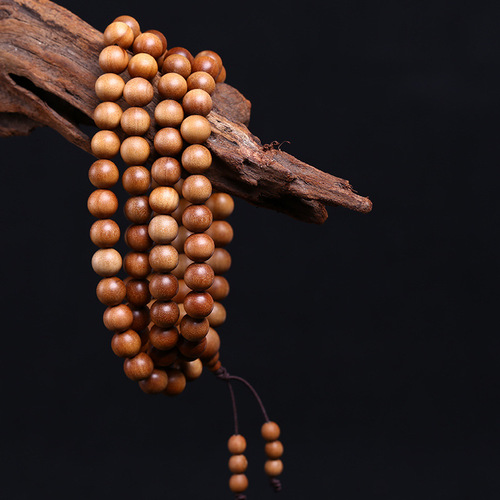 Dai's Sandalwood Indian Old Mountain Sandalwood Beaded Necklace 108 Beads 6/8mm Buddhist Rosary Beads Bracelet with Oily Texture, Can Retain Fragrance
