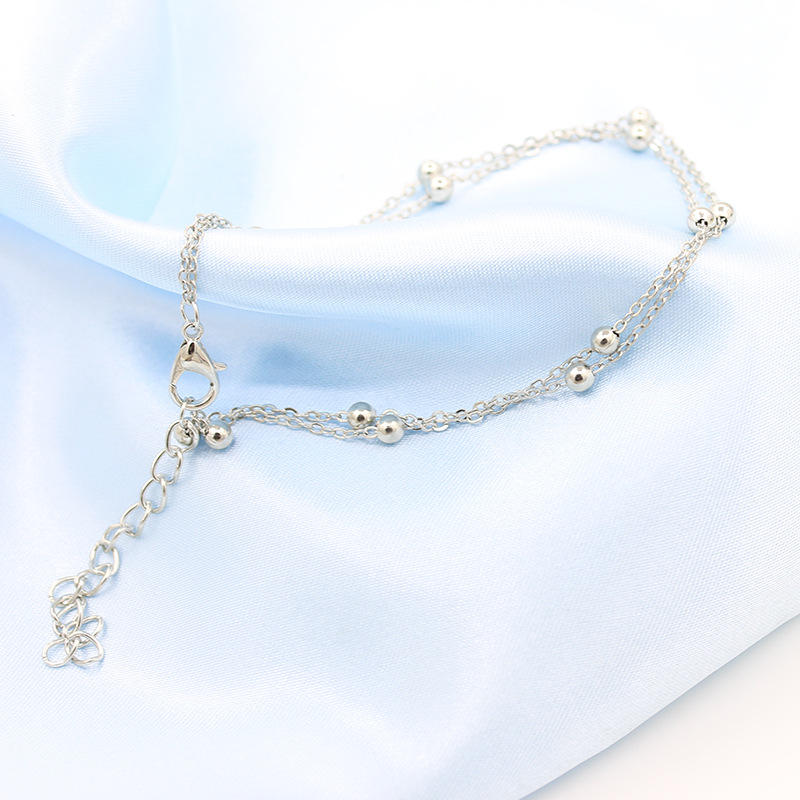 Fashion Foot Decoration Alloy Double-layer Chain Bead Anklet Hot-saling Wholesale display picture 6