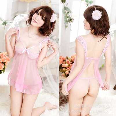 情趣睡衣新款诱惑粉色透明 后开性感低胸现短裙情趣内衣开裆 8758