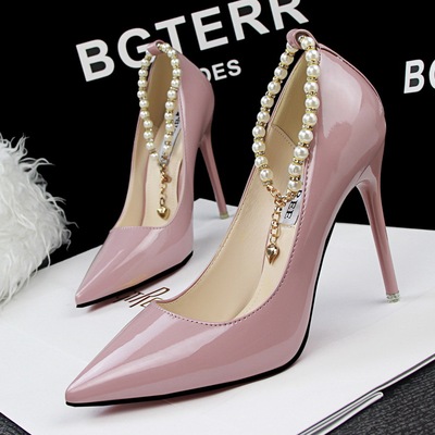 740-2 han edition fashion temperament elegant shoes high heel with shallow pointed mouth pearl diamond