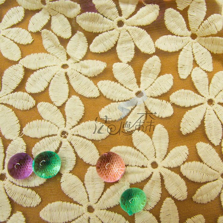 特价厂家直销棉透明网七叶蕾丝花边面料满幅宽130cm服装辅料