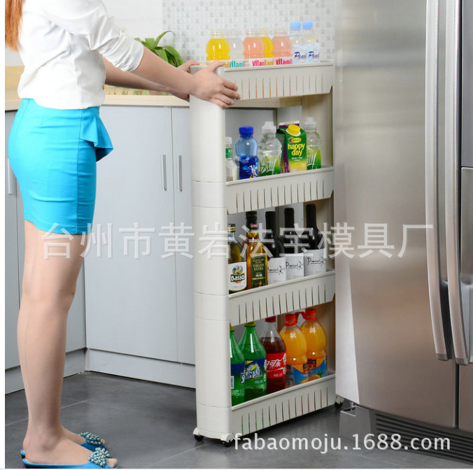 缝隙收纳整理架 夹缝架带轮可移动置物架 客厅浴室架子模具定制