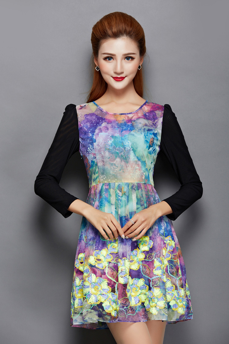 2015秋装新款雪纺中年连衣裙30-40岁遮肚子显