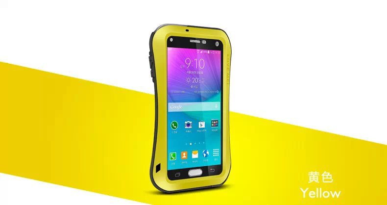 LOVE MEI Powerful Small Waist Water Resistant Shockproof Dust/Dirt/Snow Proof Aluminum Metal Outdoor Heavy Duty Case Cover for Samsung Galaxy Note 4