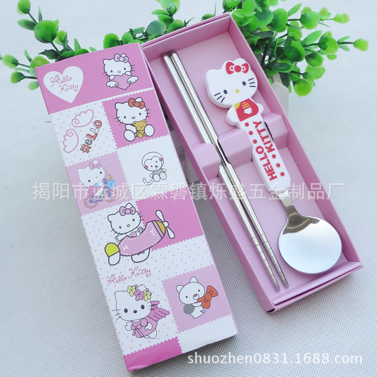 促销礼品餐具套装 卡通餐具 不锈钢勺筷两件套 儿童KT猫餐具|ms