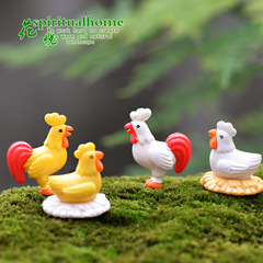 Moss Micro Landscape Ornament Decoration, Simulated Mini Cartoon Rooster Family PVC Plush Doll Handwork figurine
