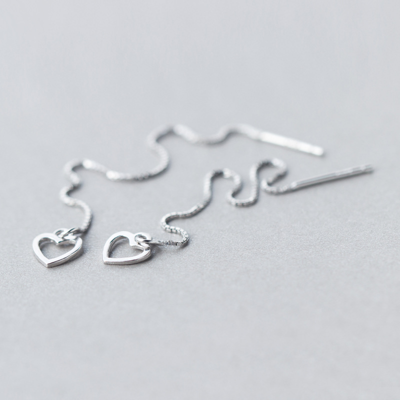 S925 orejas de plata femeninas coreanas orejas de amor hueco dulce corazón largo pendientes de orejas joyas de orejas E1121
