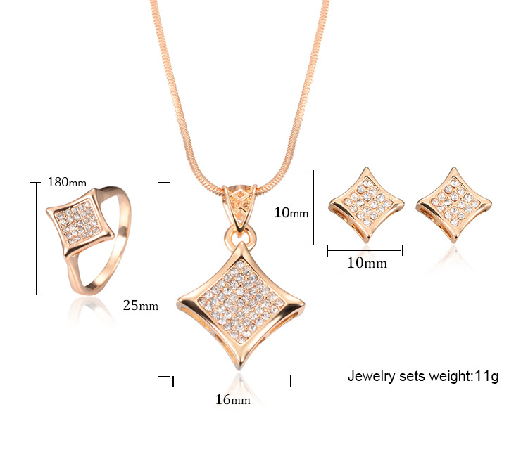 fashion golden zircon necklace earrings ring three-piece jewelry set