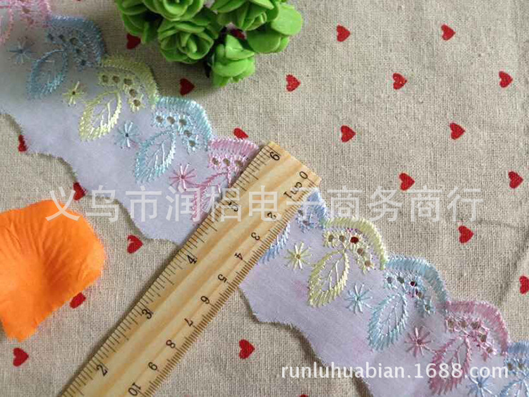 厂家直销5CM 彩色花边 四色树叶TC布花边 外贸精品