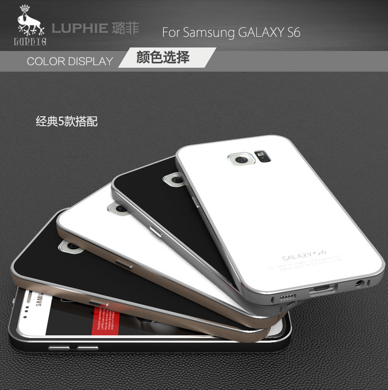 Luphie Aircraft Aluminum Metal Frame 9H Tempered Glass Back Cover Case for Samsung Galaxy S6 G9200