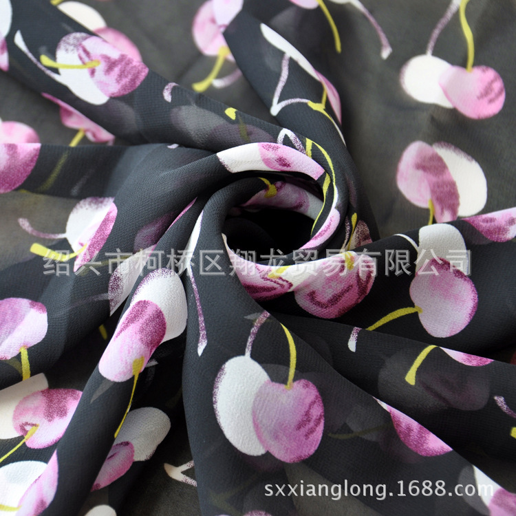 【翔龙印花 XL73】现货经典花型 可爱水果印花女装雪纺飘逸面料